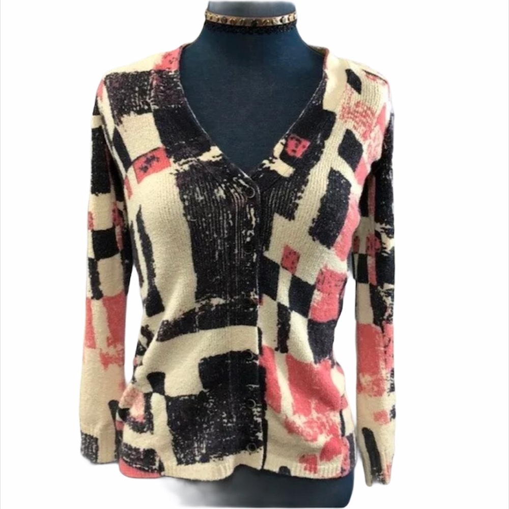 Anthro Field Flower Sweater Pink Cardigan Sweater Women’s Small Abstract Twee